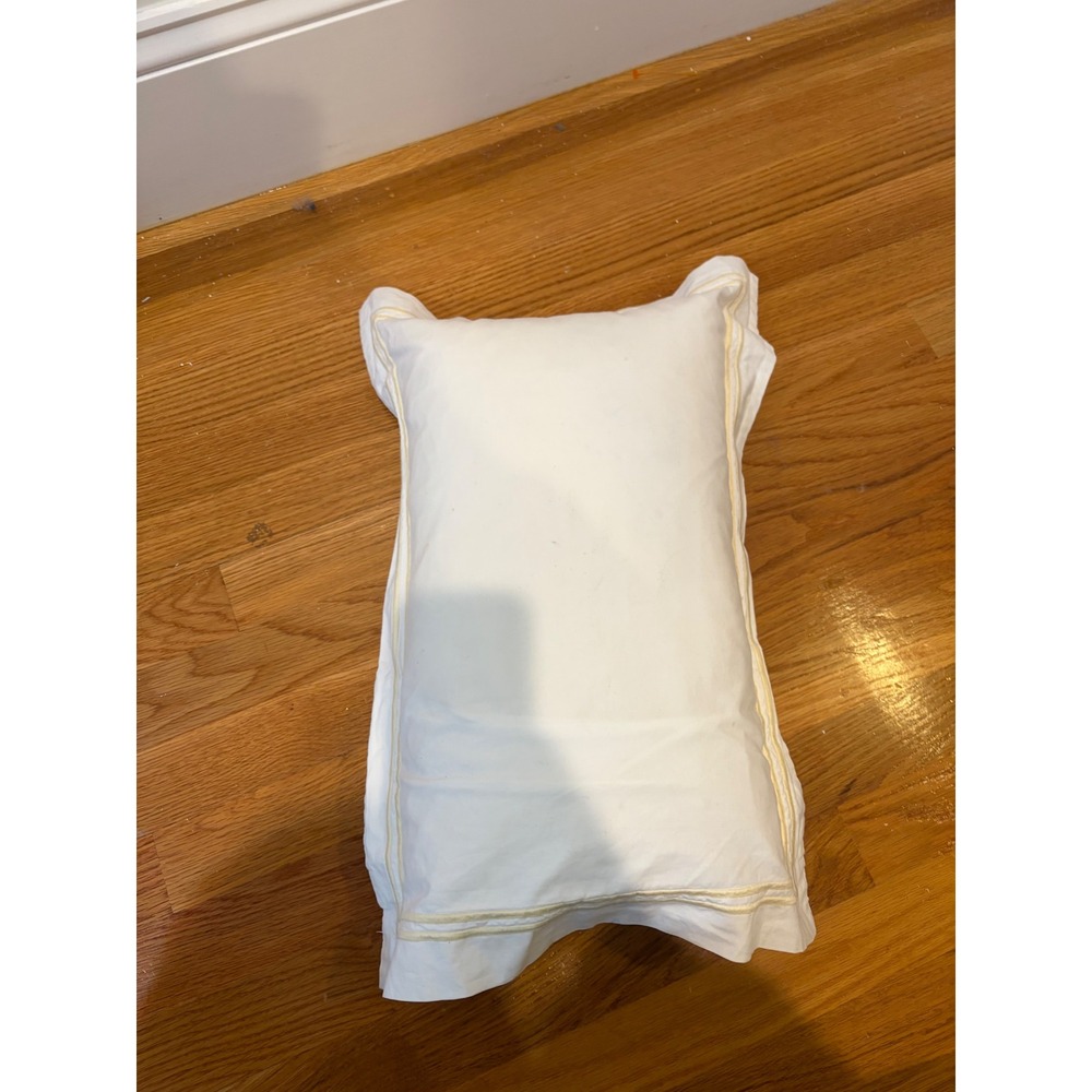 Restoration Hardware White Cotton Boudoir Pillow Sham Yellow Embroidered Trim